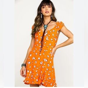 Free People Orange Floral Mini Dress